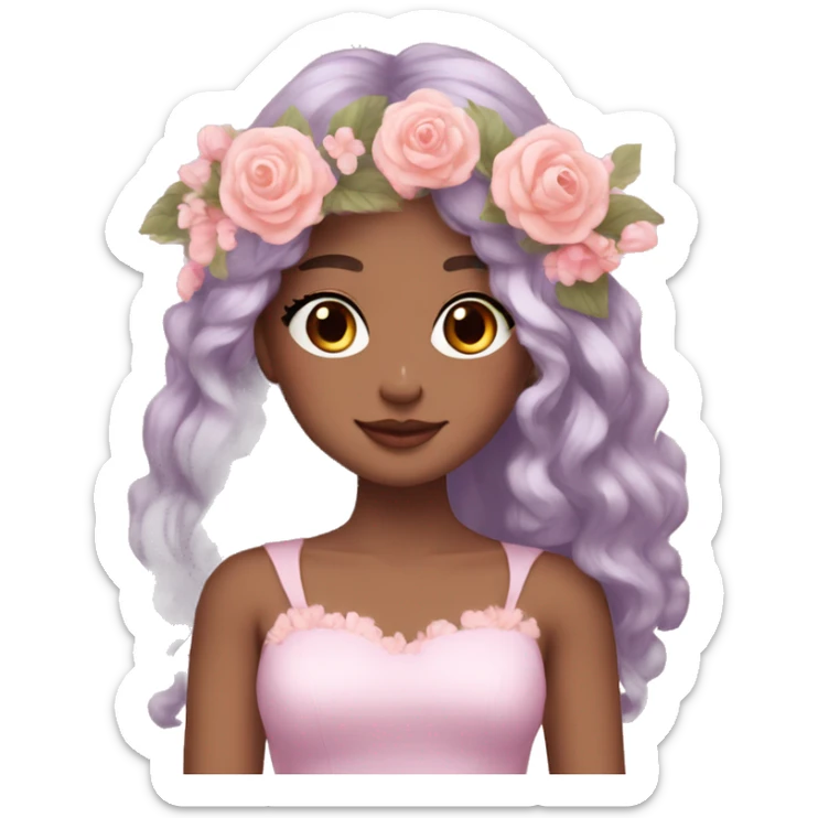 Gorgeous Pastel Lady with blushing face and pretty hair with a flower crown aesthetic trending style sticker