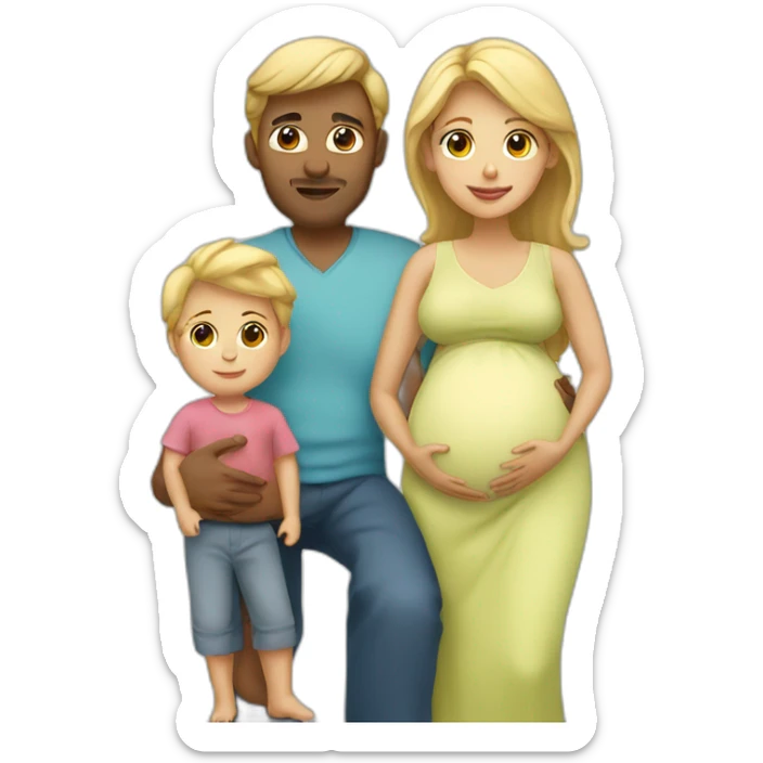 Family;blonde-haired-pregnant-mother, indian-man, blond-haired-baby-boy sticker