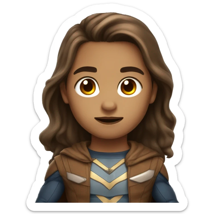 superhero, child, long brown hair, brown eyes, light brown skin sticker