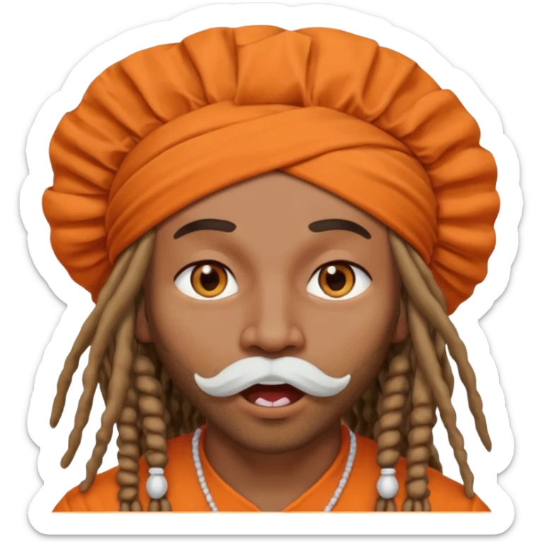 Brownskin man with long dreadlocks orange shirt add white ruffled turban with hearts in both eyes mouth open  sticker