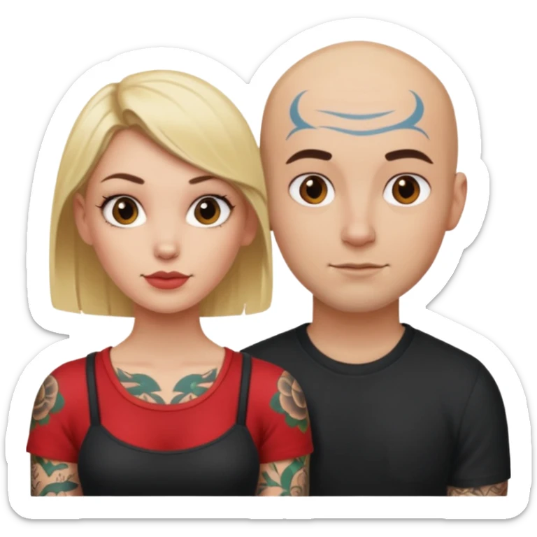 throuple blonde female brunette female with tattoed bald male sticker