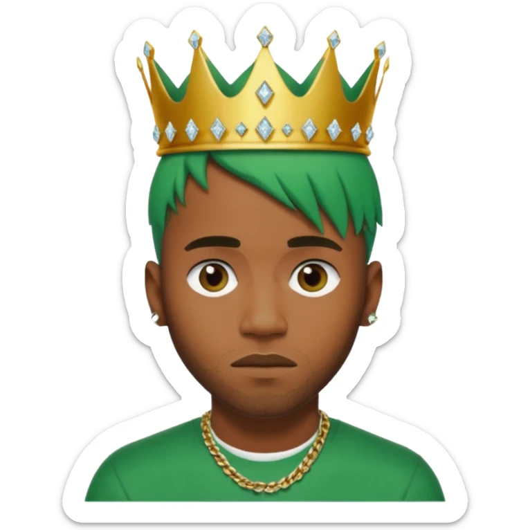 Frank Ocean as an emoji with green hair and diamond crown inspired by Kendrick Lamar sticker