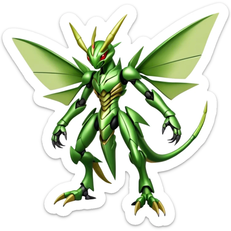  Cool Edgy Shiny Futuristic Ethereal Legendary Scizor-Scyther-Digimon-hybrid full body sticker