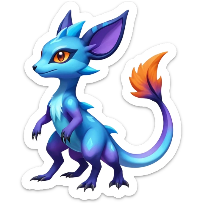 Colorful Dark Shiny Exotic Salandit-Aurorus-Glaceon-Fakémon-hybrid-creature (full body)  sticker