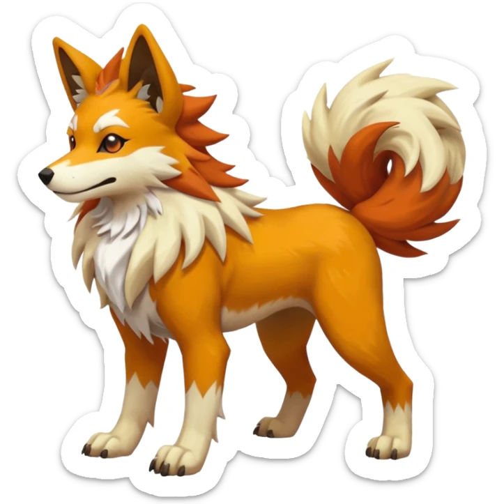 Golden Sun-Glow Sand-Dusted Warm Desert-Shaded Canid Lycanroc-Arcanine-fakemon-hybrid-creature (full body) sticker