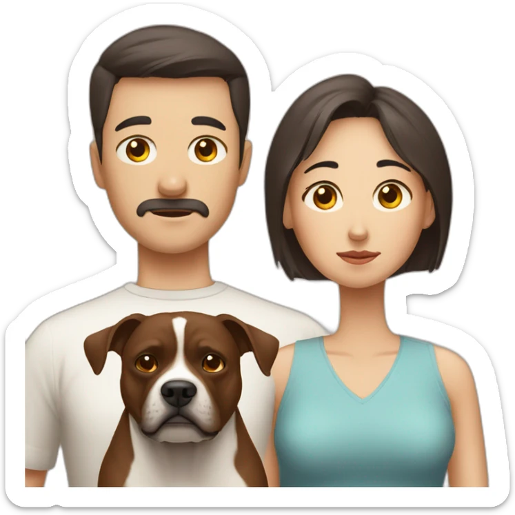 Sad Man with Chinese wife and brown Staffordshire terrier dog sticker