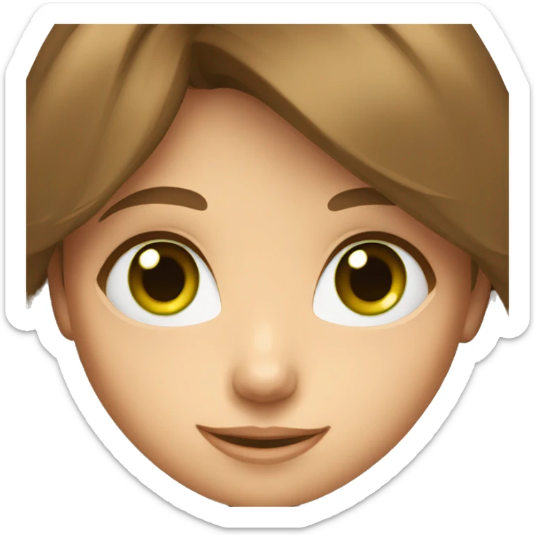 Girl Masha with brown hair and green eyes smiles sticker