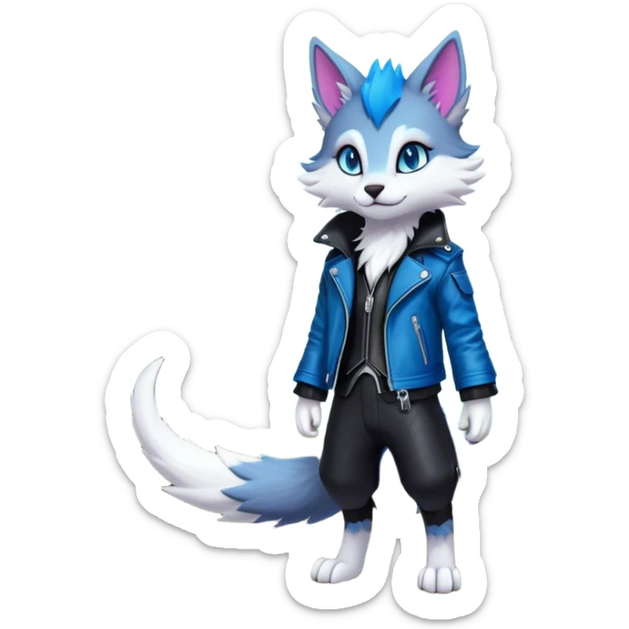 Kawaii dark colorful edgy fantasy ethereal feline-vernid-sergal-fursona animal creature with a tufted tail full body sticker