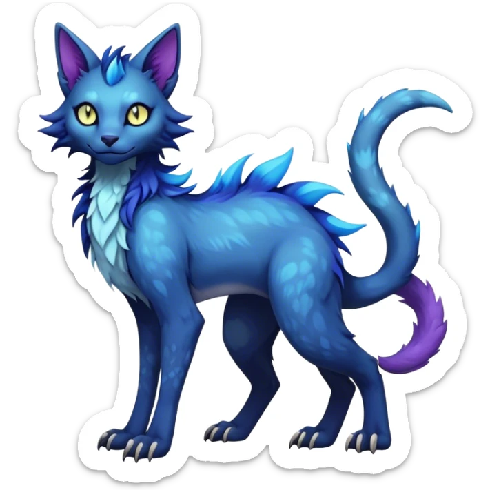 Kawaii dark gloomy bio-luminescent abyssal colorful edgy fantasy ethereal feline-vernid-sergal-fursona animal creature with a tufted tail full body sticker