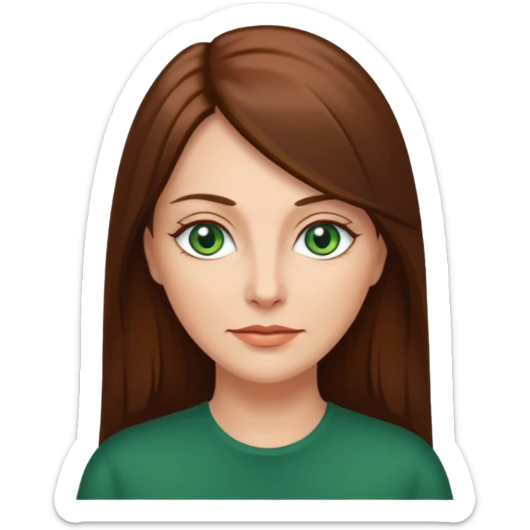Pretty middle age woman with green eyes and long straight  brown hair  sticker