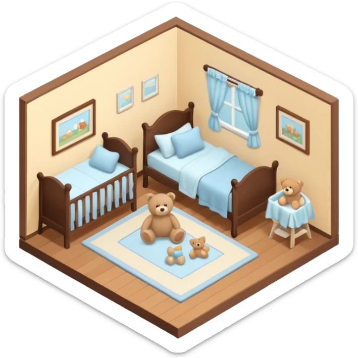 isometric baby room, Cozy baby room with crib and teddy bear sticker