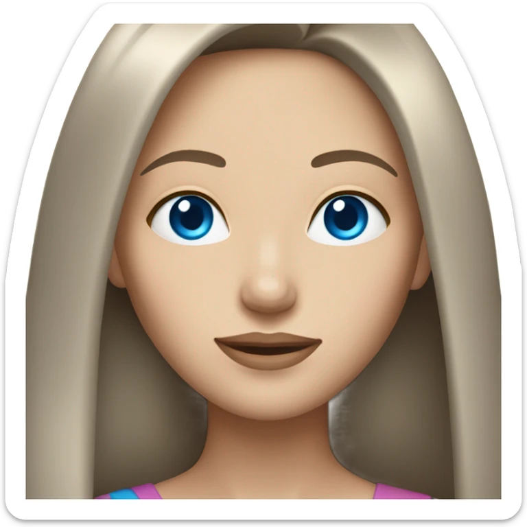 Pale brunette woman with straight long hair, with snatched face and blue eyes sticker