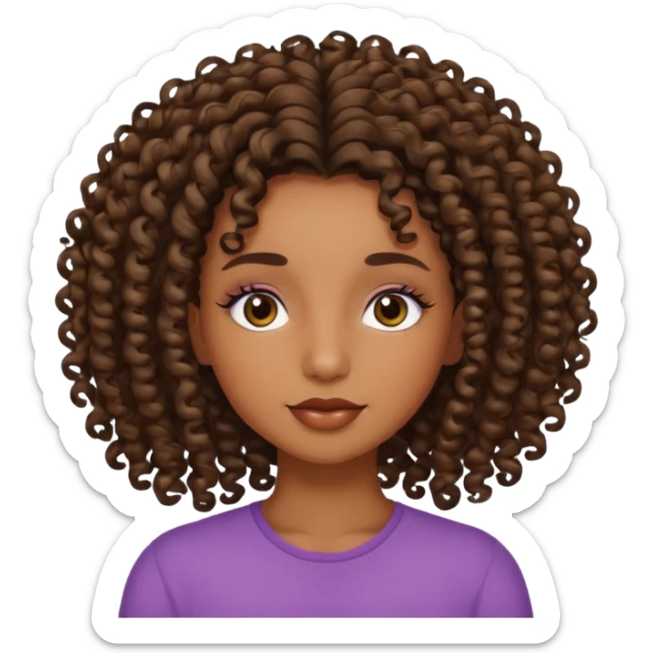 Brown skin girl with curly roots and relaxed hair sticker