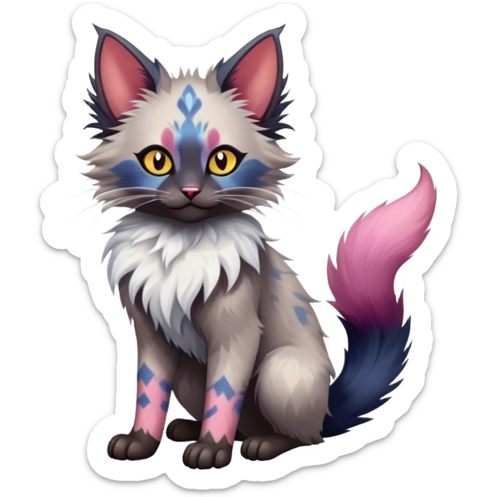 Colorful exotic Fantasy-Ragdoll-Fakémon-Lykoi-feline-hybrid (full body) sticker