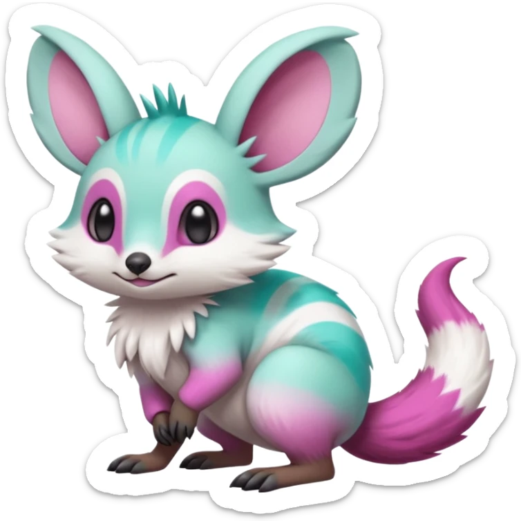 Green-Cyan-Magenta-gradients Minccino-Emolga-Numbat-Sergal-fusion-hybrid-animal-creature, full body sticker