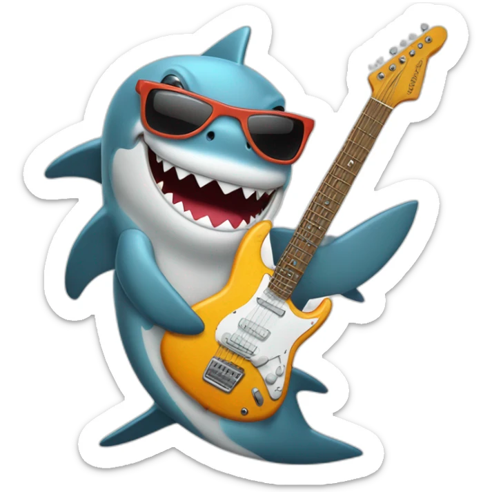 Shark with sunglases and an electric guitar an electric gitar sticker