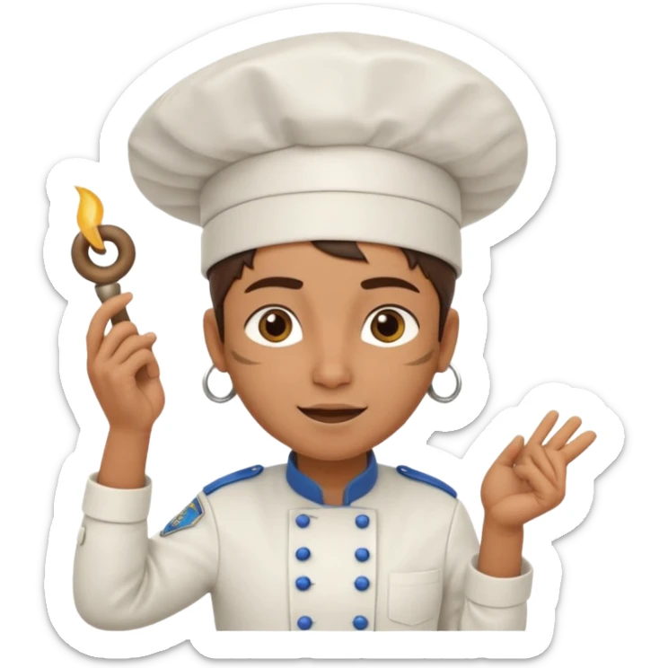  character that is police officer, Chef hat, Expressive body position, Skin or fur, Pepperoni, Frozen, Bus, Tribal outfit, Spiral horn, entertainment, Film studio, hat type, emotion.
 sticker