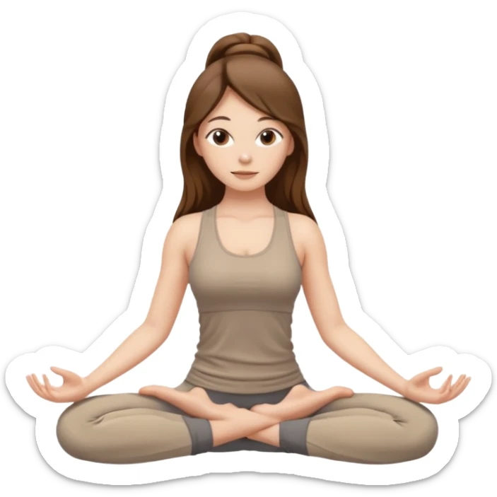 girl long brown hair yoga wearing beige sticker