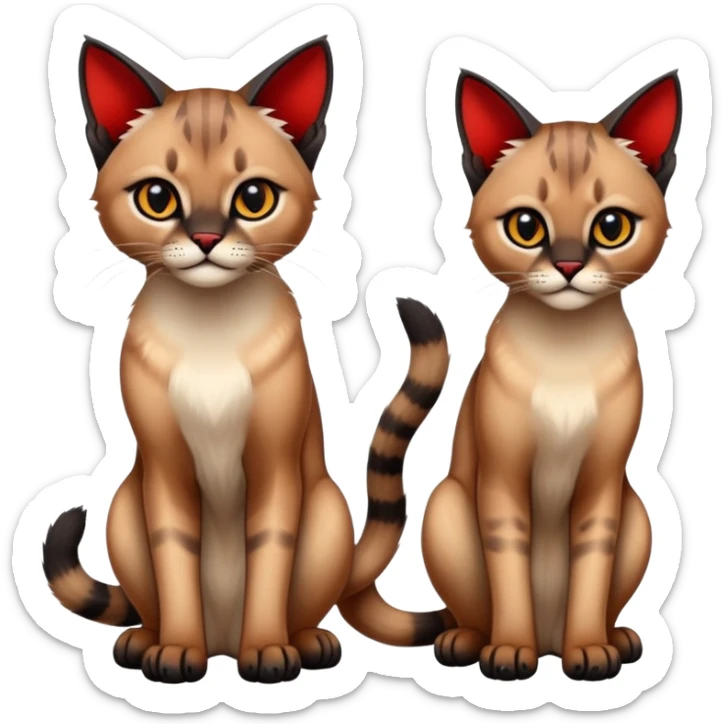 Gothic exotic Red and black and edgy and cute shiny Fantasy-Siamese-Bobcat-Caracal-Scottish-Fold-feline-Fakémon-feline-hybrid (full body) sticker
