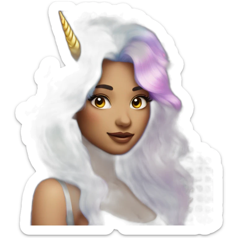 Holographic unicorn woman with rainbow hair and big eyelashes sticker