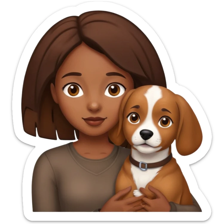 Black girl holding brown dog sticker