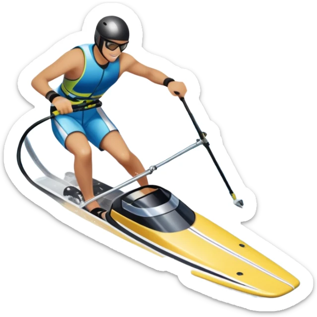 An icon featuring a close-up collage of water skis, splashing water across the surface. The design highlights the motion of the skis cutting through the water and the boat’s wake. Transparent background emphasizes the thrill of water skiing. sticker