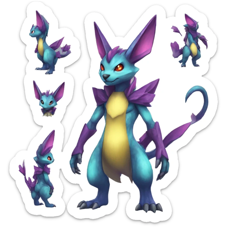 Anthro Cool Edgy Legendary Colorful Shy Shiny Fakemon-Pokémon-Fantasy-Creature With Full Body Detailed High Quality sticker