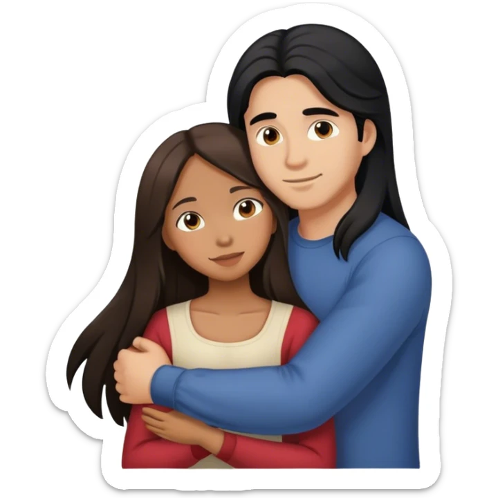 Guy with long black hair hugging Filipina girl with brown hair  sticker