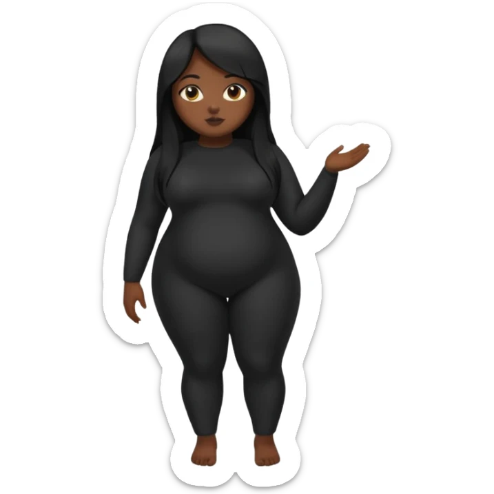 A fat dark skin girl with straight long hair and a dark body suit on sticker