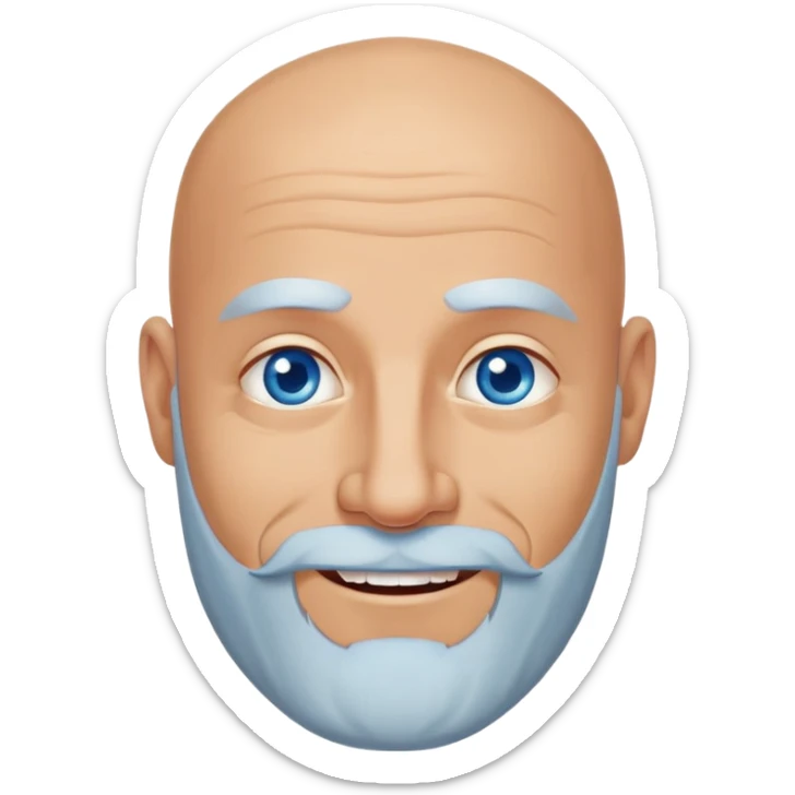I am a 50 year old bald meditteranean man with a beard and blue eyes. I am quite zen typically, many people call me buddha and fluctuate between stern looks and cheeky smiles sticker