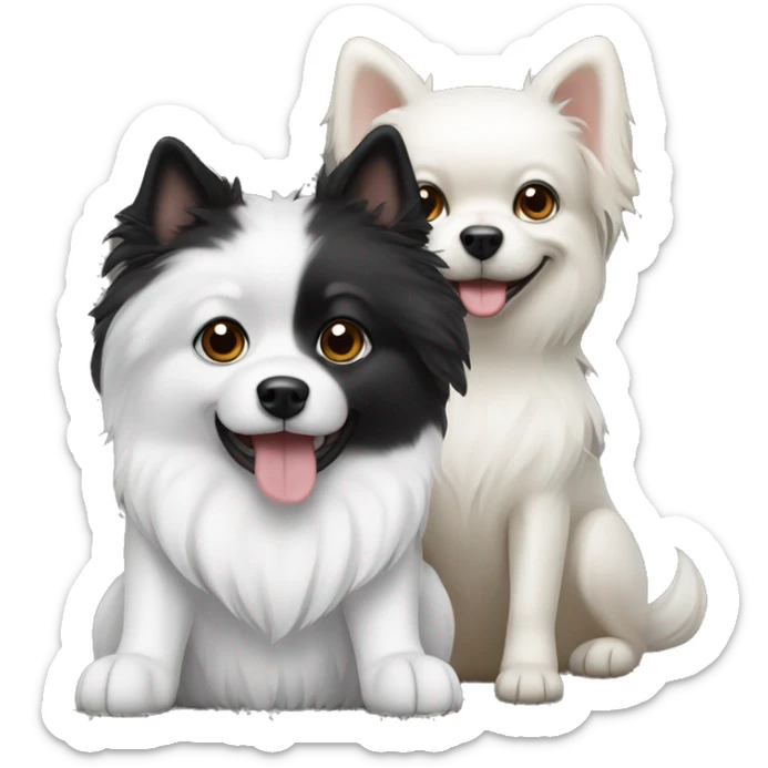 Two dogs one Black and one white Pomeranion dog  sticker