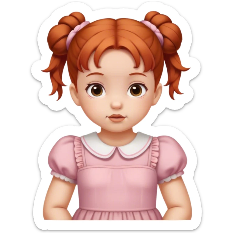 school baby girl   with reddish blunt hair with 2 buns dress sticker