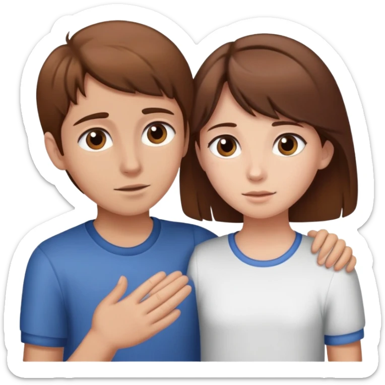 Girl with brown hair saying goodbye to her brother with brown hair sticker