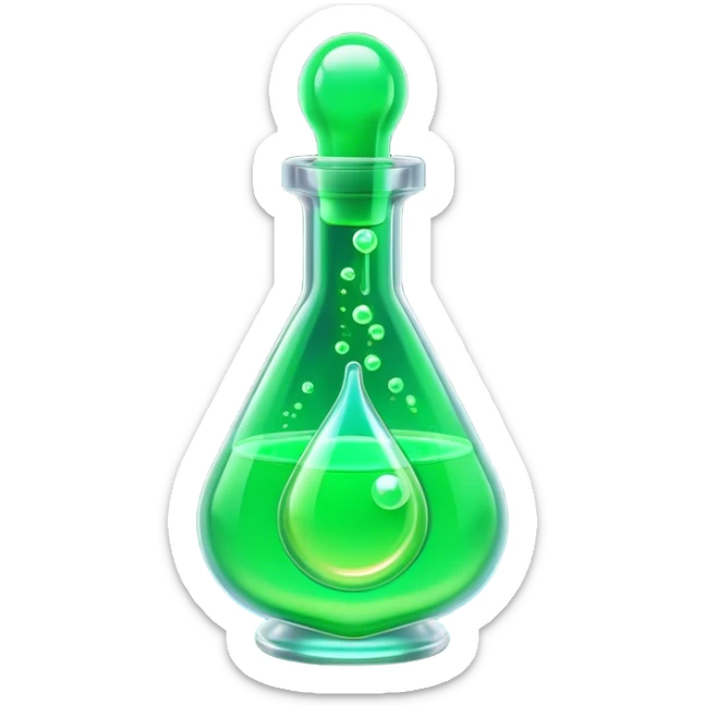 Clash of Clans aesthetic: Cinematic Playful Sci-fi green health pack Emoji, rendered in a 3D vector-style similar to standard emojis with minimal shading and bold, simplified shapes. A compact, futuristic vial with a glowing neon liquid and sleek contours, softly glowing with a healing cosmic charm. Simplified yet unmistakably iconic, highly detailed and consistent, glowing with a soft radiant glow and high shine. Stylized with a touch of futuristic alchemy and a soft glowing outline, capturing the essence of a vital energy elixir with a playful, interstellar spirit! sticker