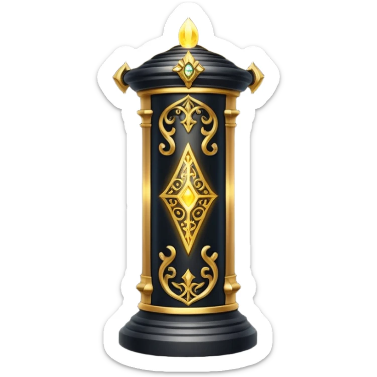 gothic obsidian pillar with golden details and a baroque and mystic atmosphere and glowing arcane sigils sticker