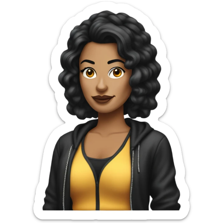 Tanned woman with black hair dressed in 1990s hip hop hair, makeup, and attire  sticker