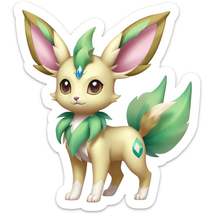 Shiny Cool Sparkly Cute Ethereal Leafeon-Sylveon-Fakemon-hybrid-fusion- full body sticker