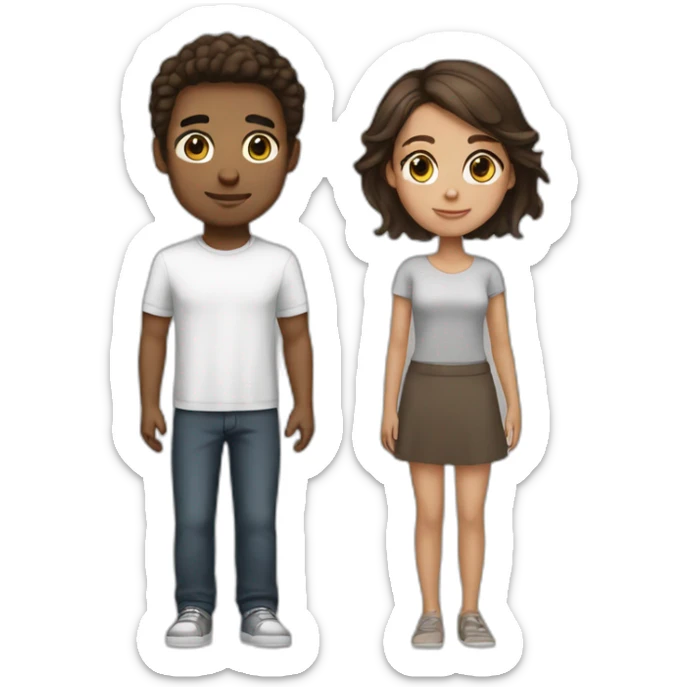 Small emoji mixed race couple brown hair brown eyes black and white sticker