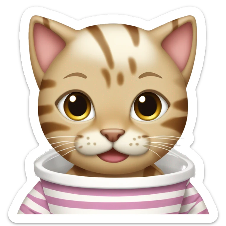 Cat with blonde hair and brown streaks wearing striped pyjamas and drinking boba sticker