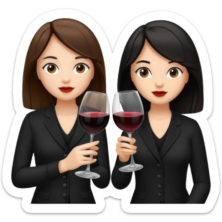 2 girls in black drinking wine with brown hair and black hair  sticker