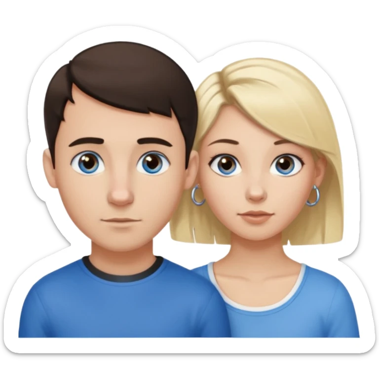 Caucasian guy with dark brown buzzed hair and hoop earring and blue eyes and Caucasian girl with blonde bob hair and hoop nose piercing and brown eyes sticker