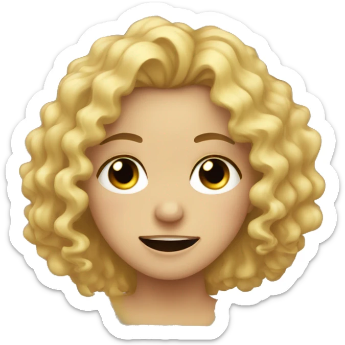 a blonde curly haired woman trying to smile but crying and she looks pained sticker