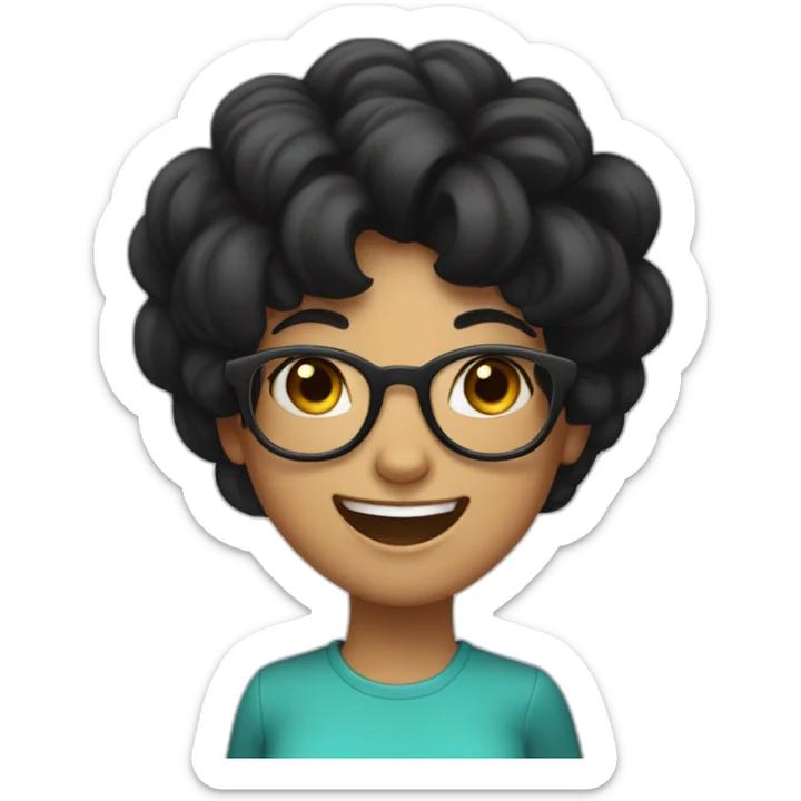 A girl with black hair wearing glasses and her eyes are big and laughing  sticker