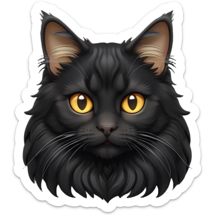 cinematic-cute black-maine-coon-cat-portrait-emoji,-head-tilted-playfully-and-inquisitively,-sleek--black-fur,-simplified-yet-adorable-features,-highly-detailed,-glowing-with-a-warm,-friendly-glow  sticker