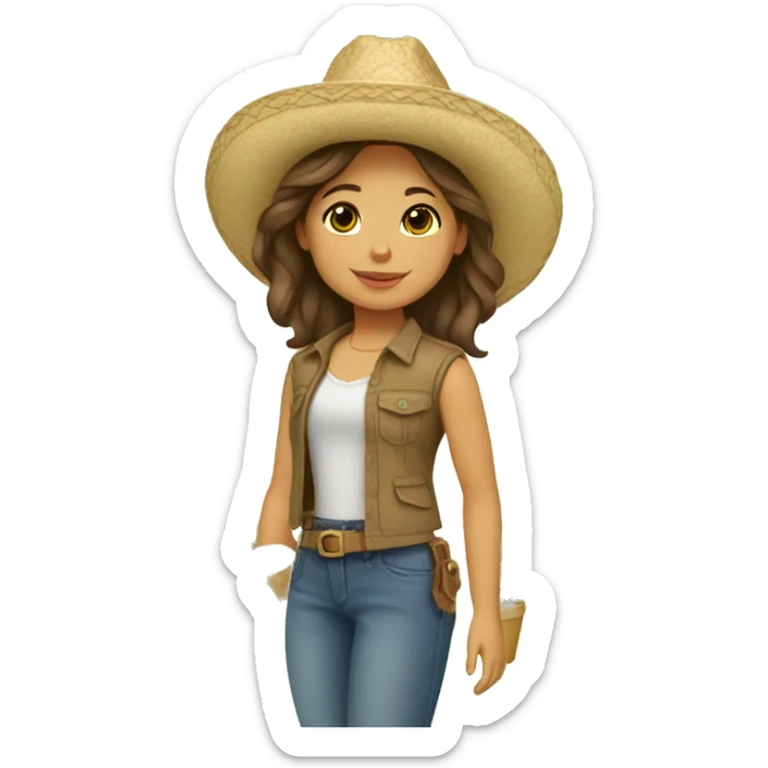 American Girl with brown hair wearing a sombrero holding plants sticker