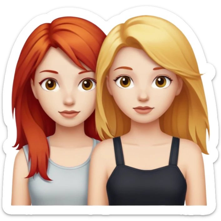 Two girls together one with red hair one with blonde hair posing sticker