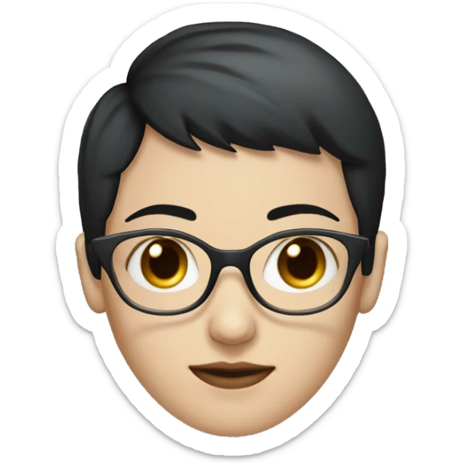 Pale woman with blue eyes with short black hair and glasses sticker