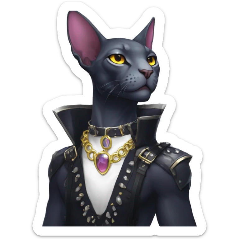 cool punk magical kawaii anime edgy distinguished ethereal elegant beautiful fantasy black ethereal fantasy nargacuga-Noivern-sphynx-Quiana-Fakemon collar harness jewels full body sticker
