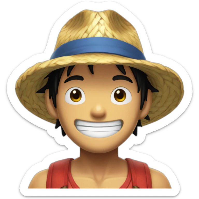 Luffy with his straw hat and his scar at the bottom of the right eye smiling with closed eyes sticker