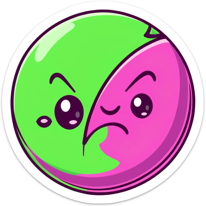 magenta pink planet with swirls and an angry scowling face sticker